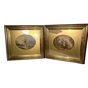 Gold Framed Oval Late 1800 Vintage Art Prints Le Blond & Co